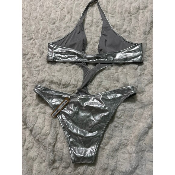 Skims metallic swim halter monokini in nickel one piece XL NWT - Picture 8 of 8